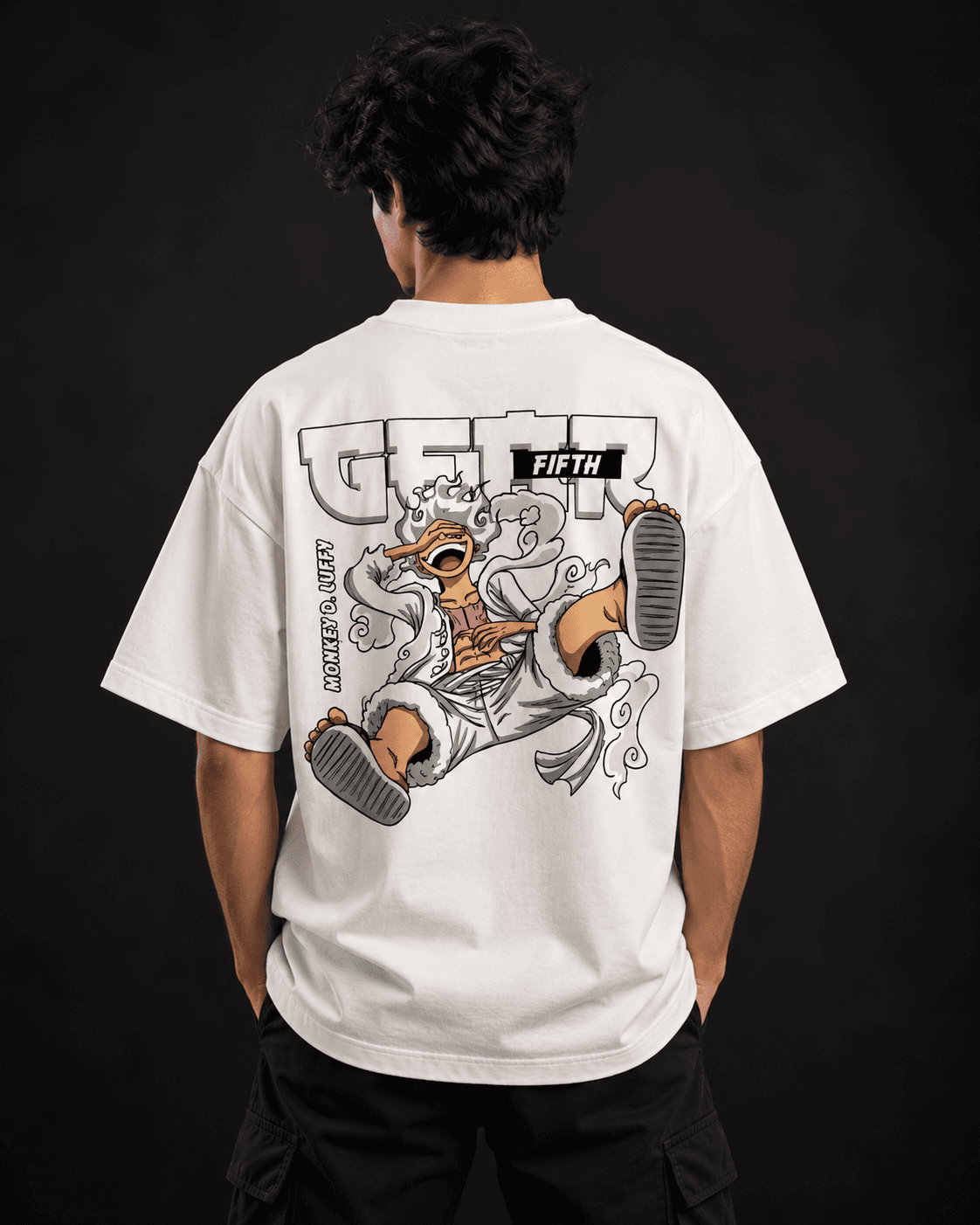 Gear Fifth Graphic Oversized T-Shirt in white, back view on model