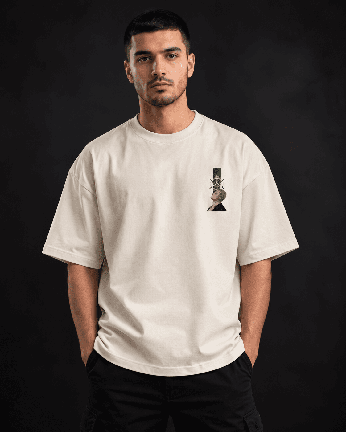 Zoro oversized graphic t-shirt front view in off-white
