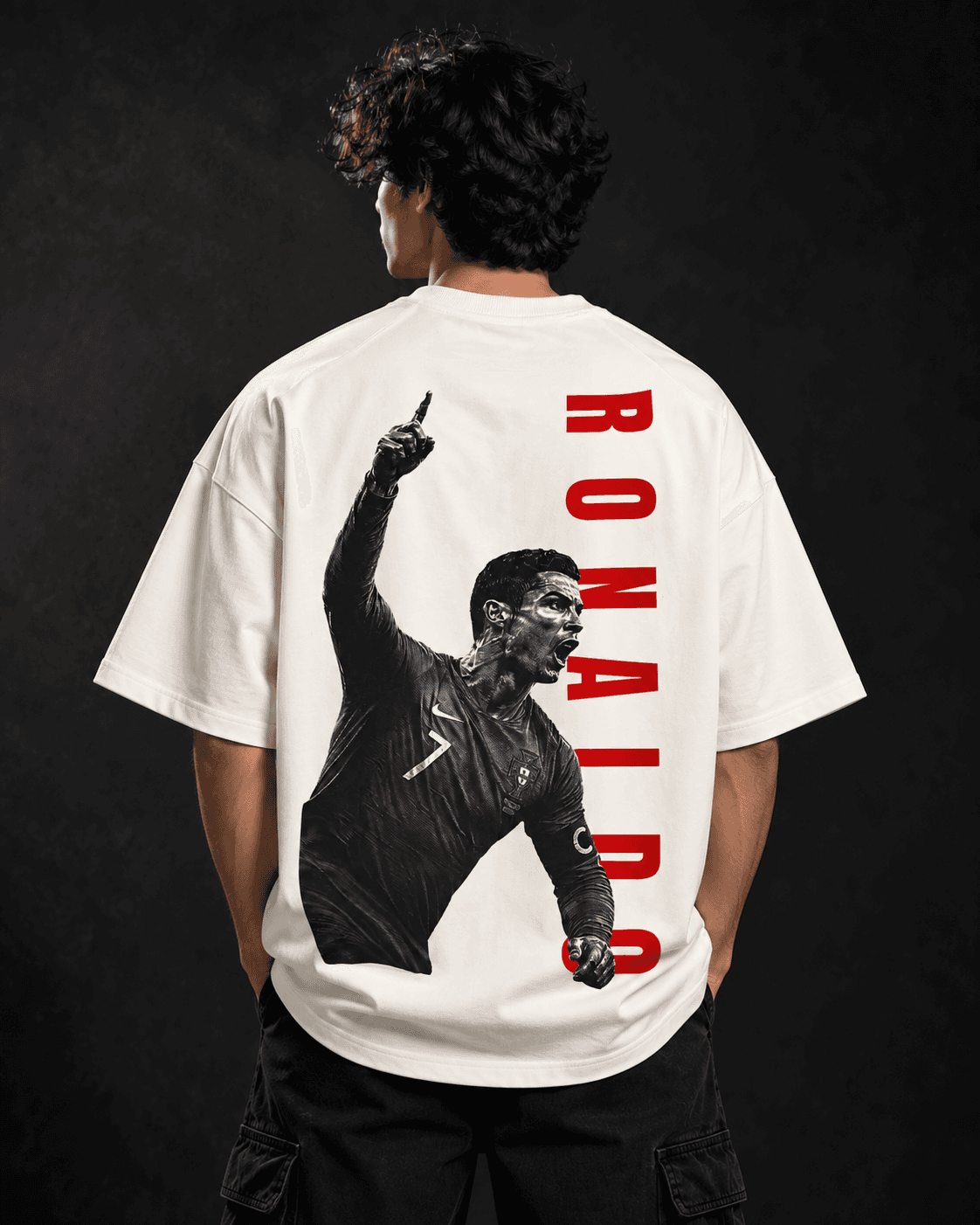 Ronaldo oversized graphic t-shirt back view with portrait print