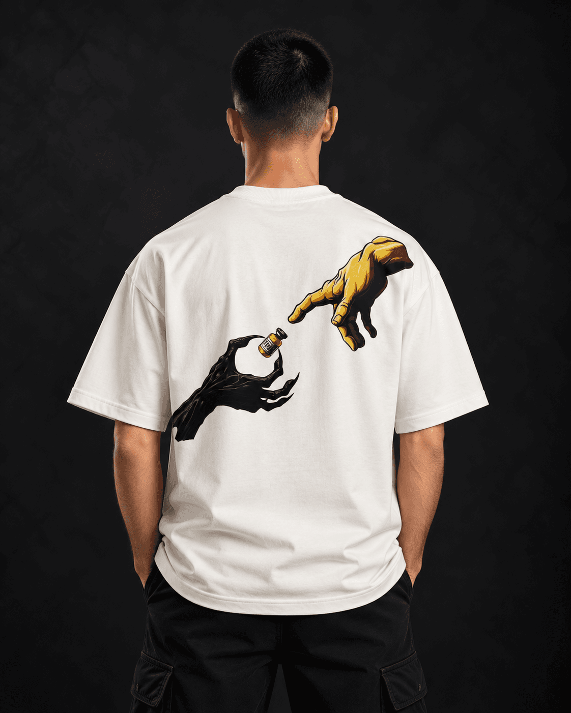 Natty gym t-shirt back view with Creation of Adam parody print