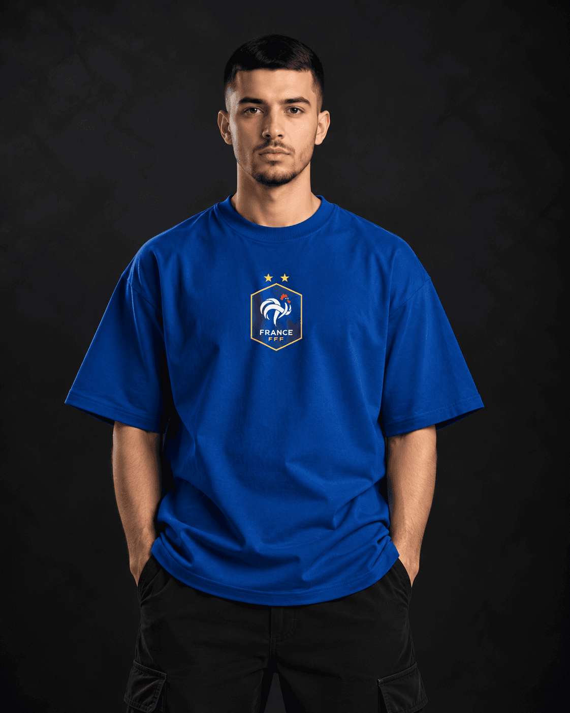 Mbappe France football oversized t-shirt front view in royal blue