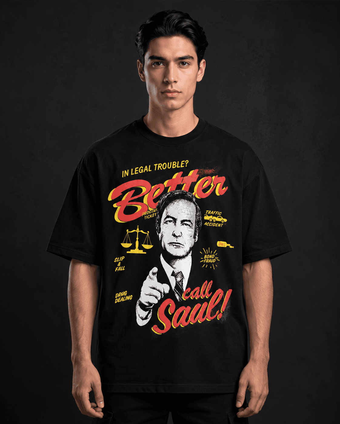 Better Call Saul oversized t-shirt front view in black
