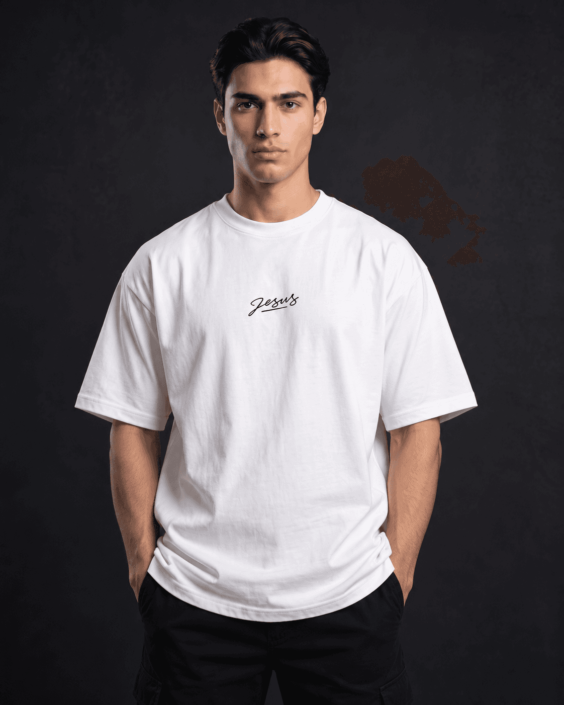 All The World Needs Is Jesus oversized t-shirt front view in white
