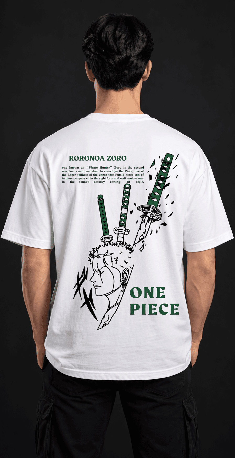 Roronoa Zoro One Piece oversized t-shirt back view in white