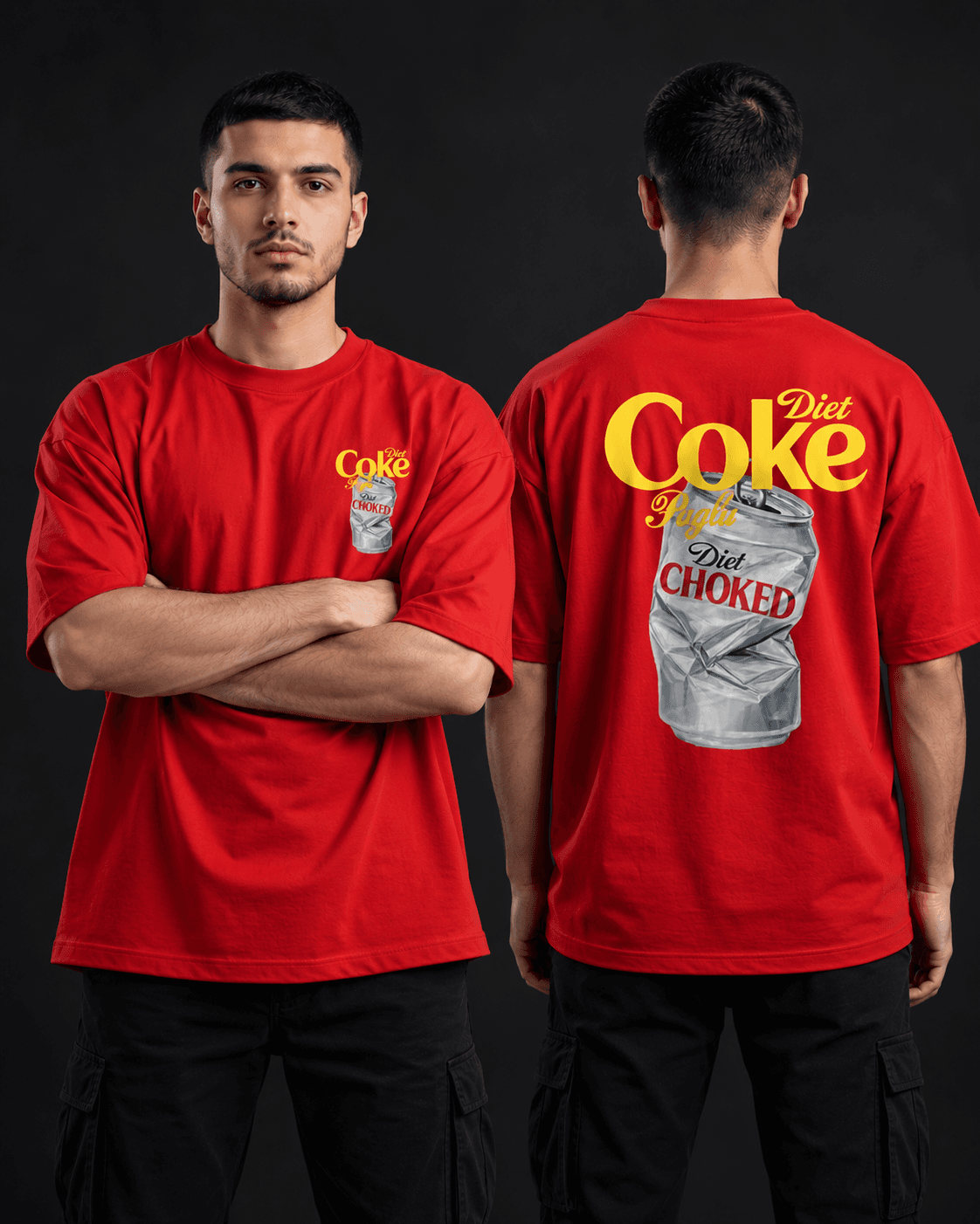 Diet Choked red oversized t-shirt front and back view