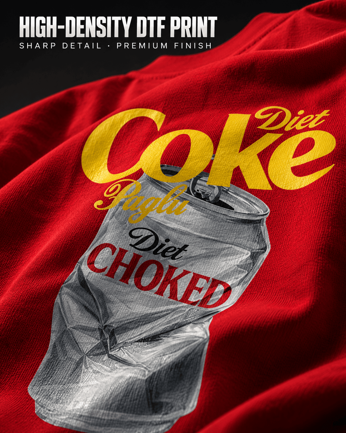 Diet Choked crushed can graphic print close-up