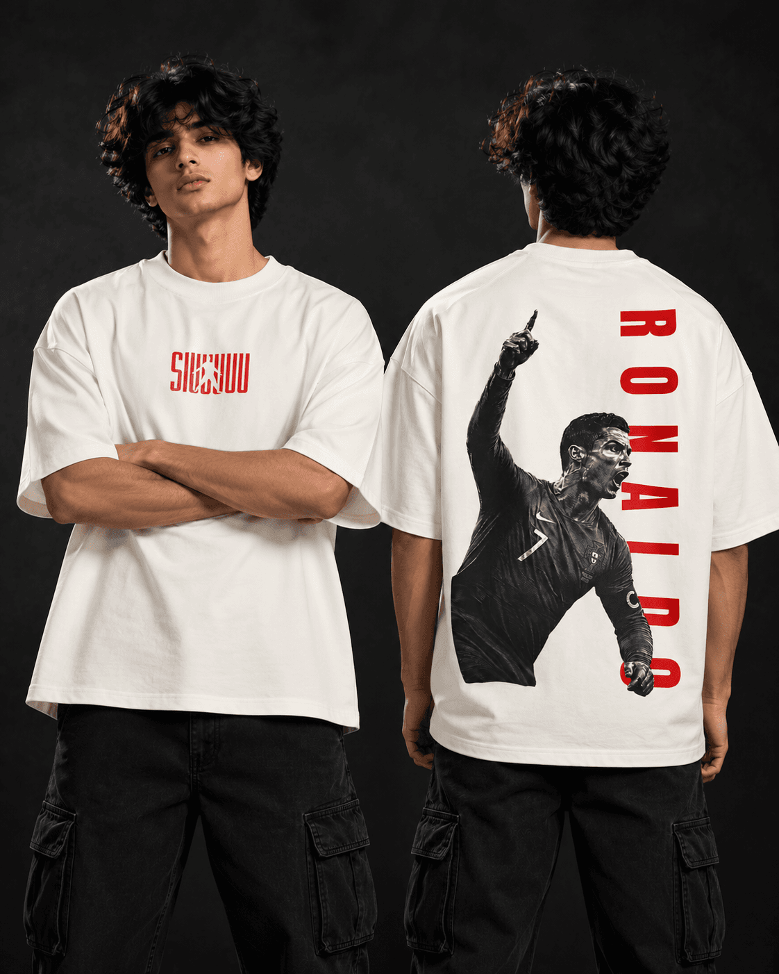 Ronaldo Siuuu oversized t-shirt front and back view