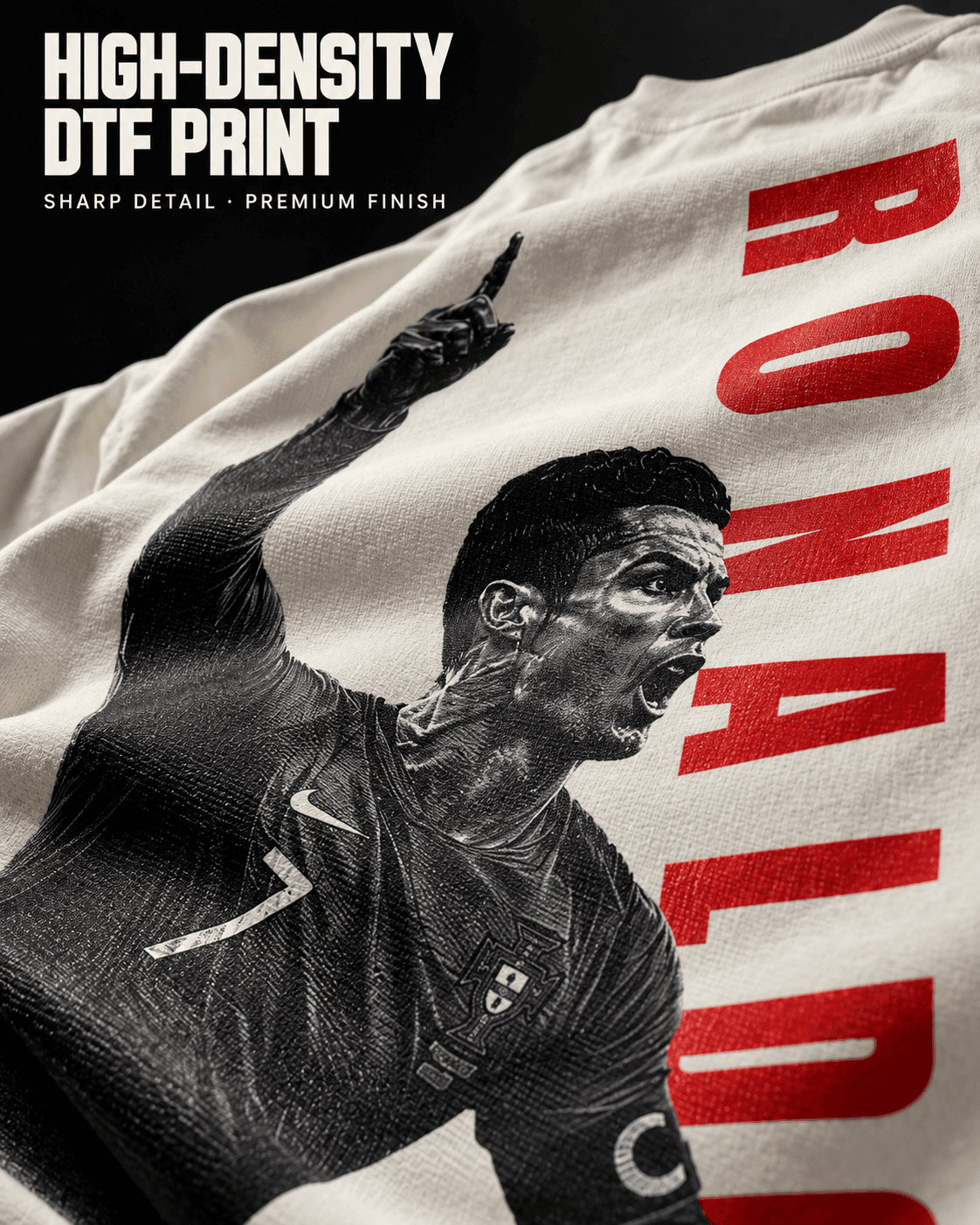 Ronaldo graphic t-shirt print close-up