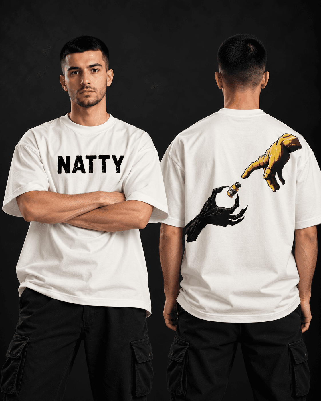 Natty oversized t-shirt front and back view in white