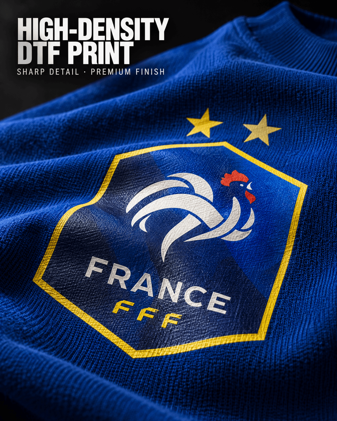 France rooster crest chest print close-up