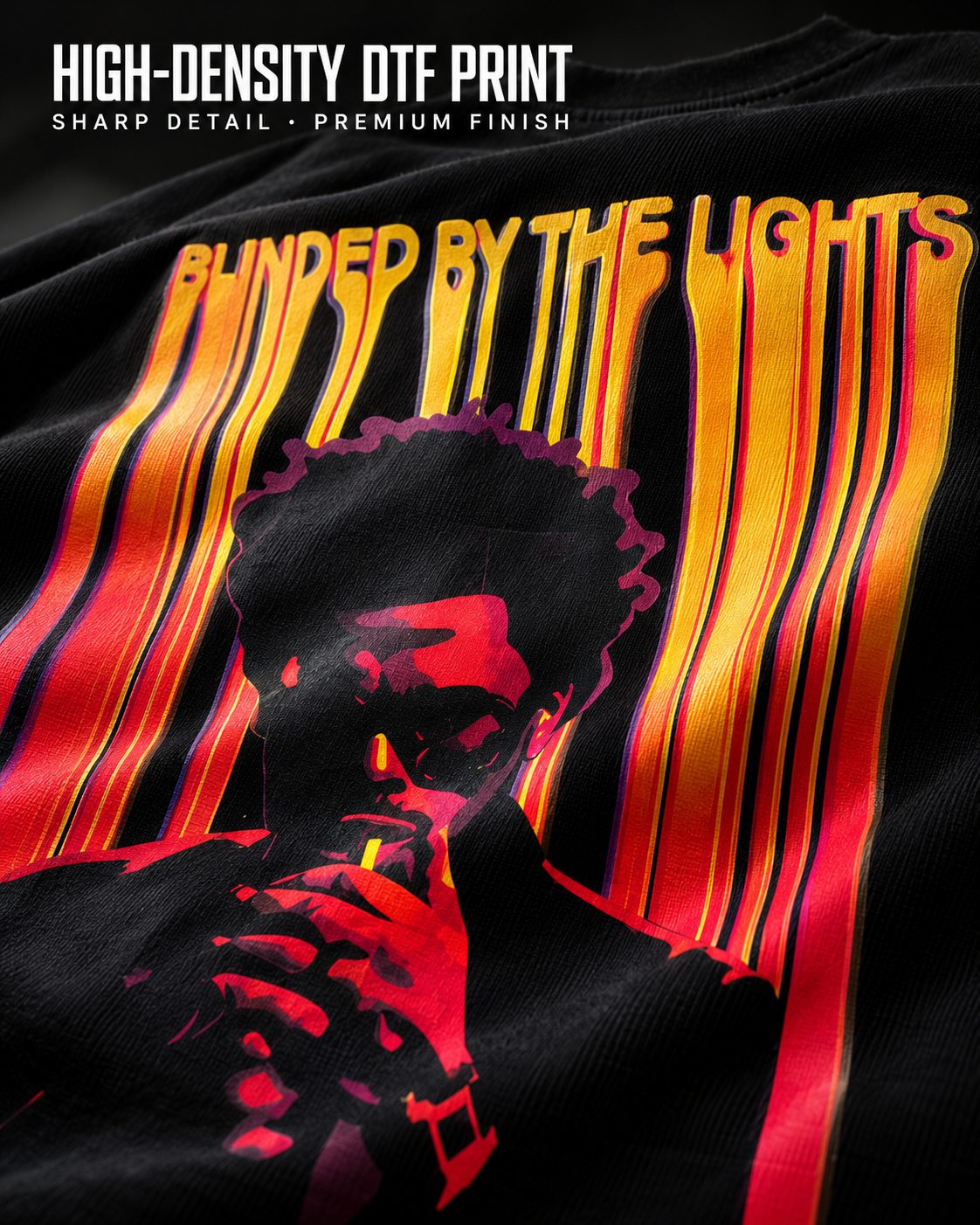 The Weeknd back graphic close-up with dripping Blinded by the Lights text