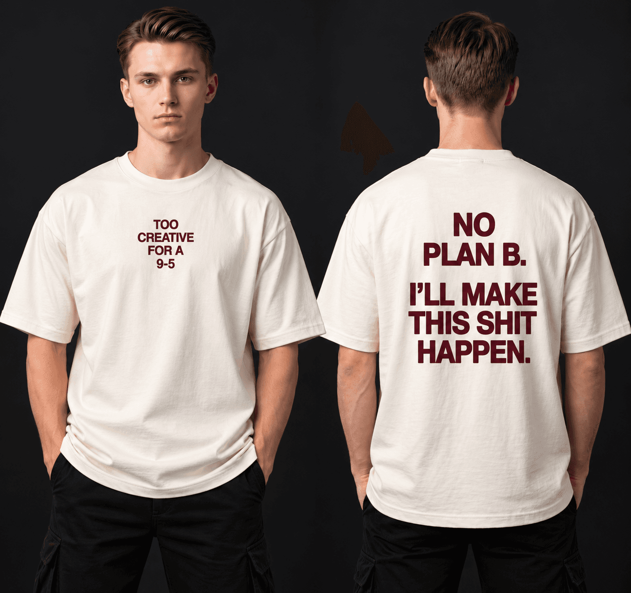 No Plan B oversized t-shirt front and back view in cream